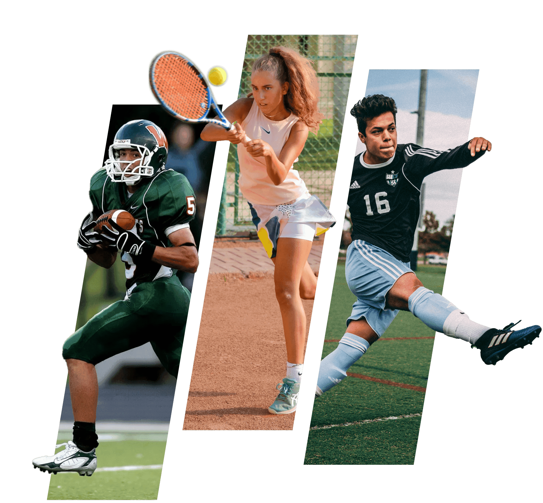 Three athletes — soccer, basketball, lacrosse